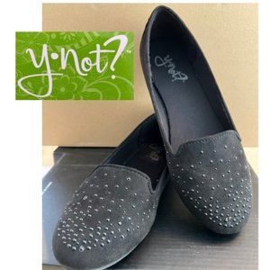 Y-Not "Hillary" black suede slip-on shoes; size 6-1/2